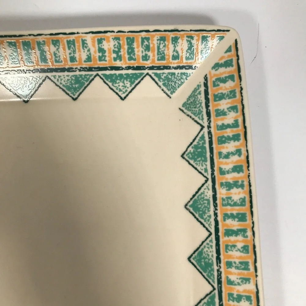 Waechtersbach Germany Square Platter Southwestern Teal Orange Geometric 10.5in